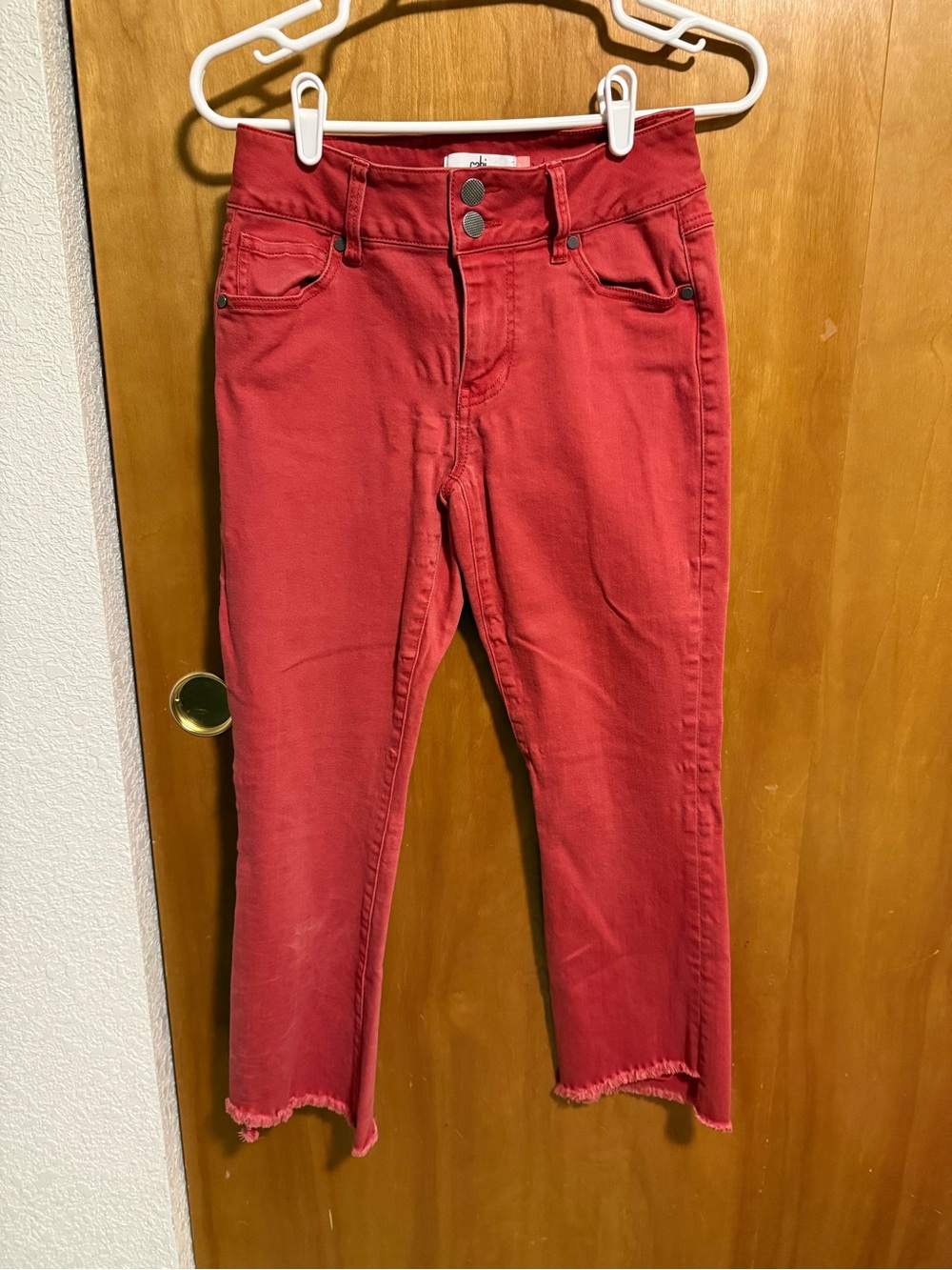 CAbi Red Crop Ankle Jeans with Raw Hem